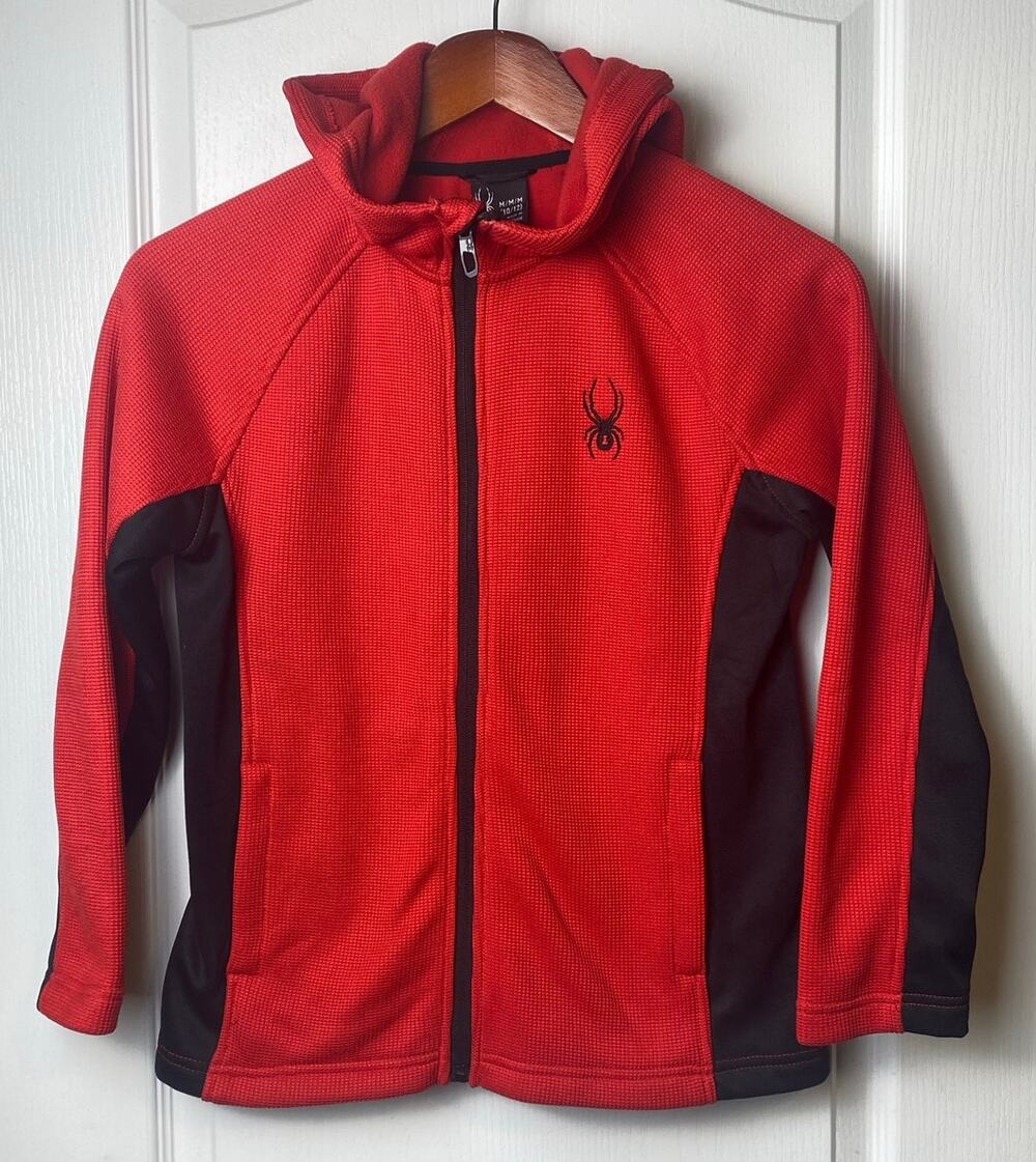 Spyder Constant Red Black Waffle Full Zip Sweater Hoodie Jacket Youth Medium